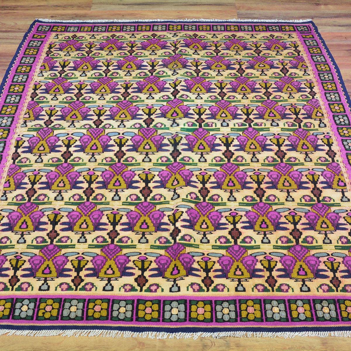 Hand Woven Wool Kilim Area Pink Rug For Bedroom WK-563