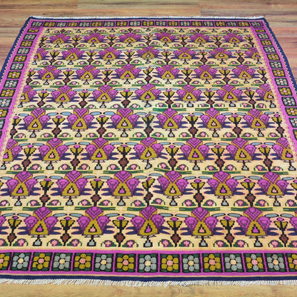 Alfombra Kilim de lana tejida a mano de color rosa para dormitorio WK-563