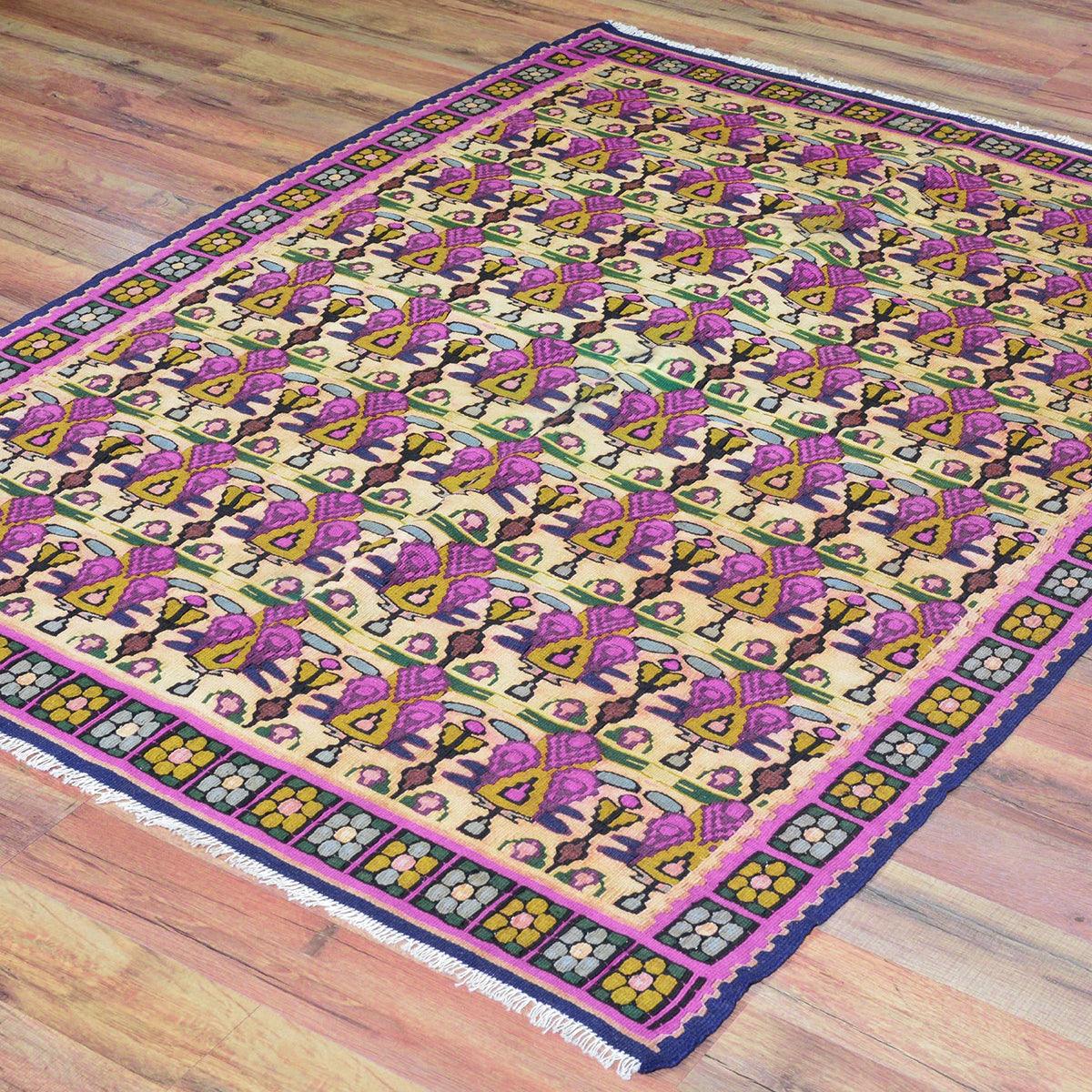 Hand Woven Wool Kilim Area Pink Rug For Bedroom WK-563