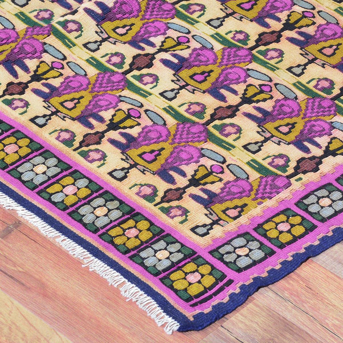 Hand Woven Wool Kilim Area Pink Rug For Bedroom WK-563