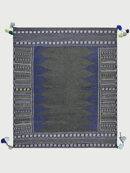 Black Wool Hand Woven Kilim Area Rug For Entrance WK-564