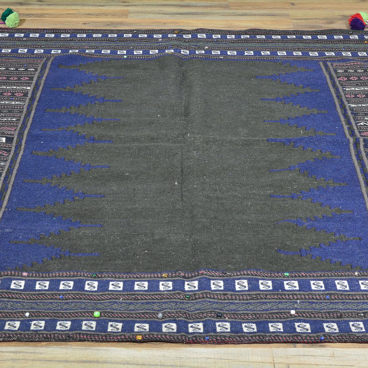 Black Wool Hand Woven Kilim Area Rug For Entrance WK-564