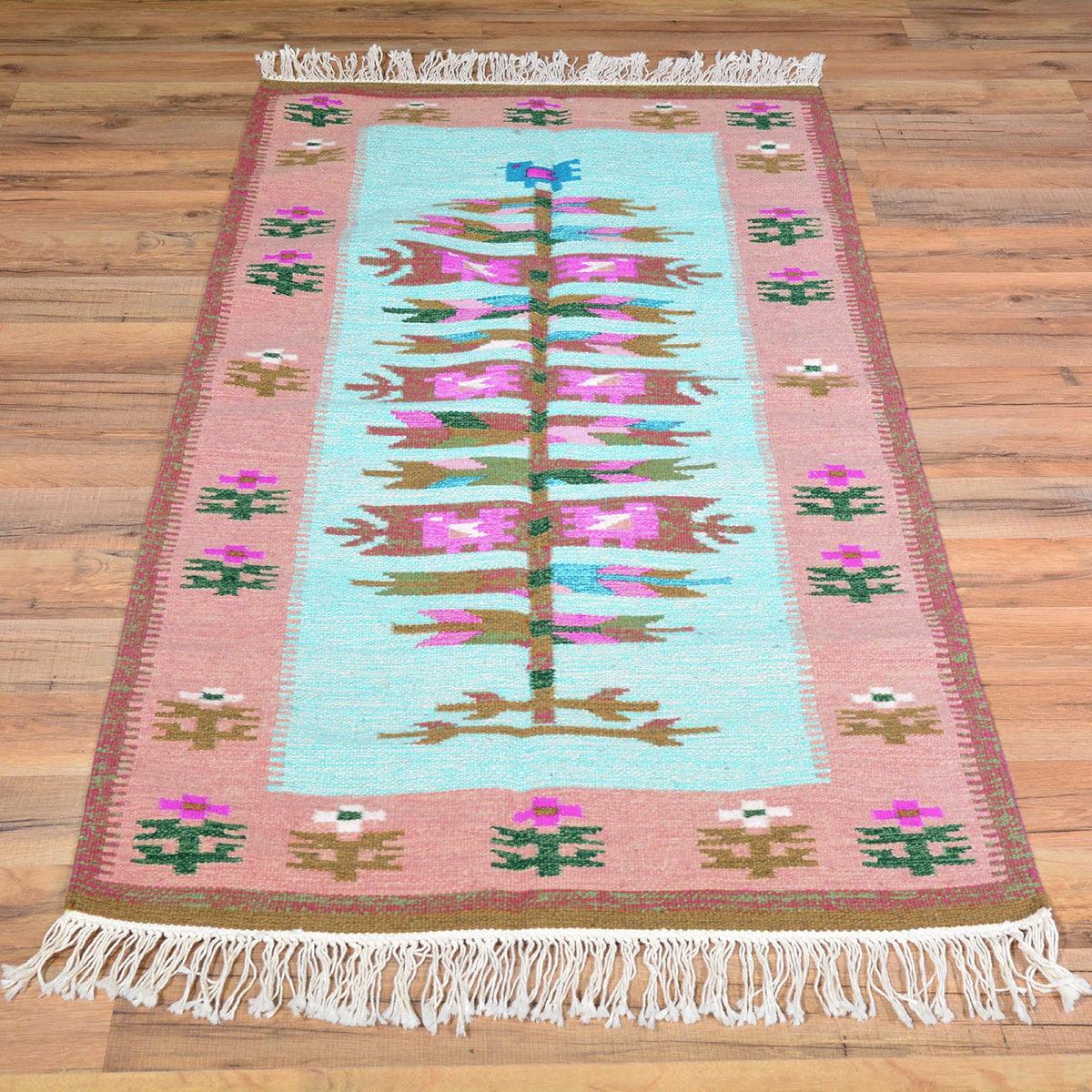 Wool Kilim Area Rug Hand Woven Rug For Dining Room WK-566