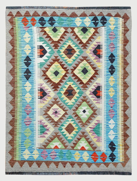 Alfombra Kilim de lana tejida a mano para sala de estar, color marrón WK-567