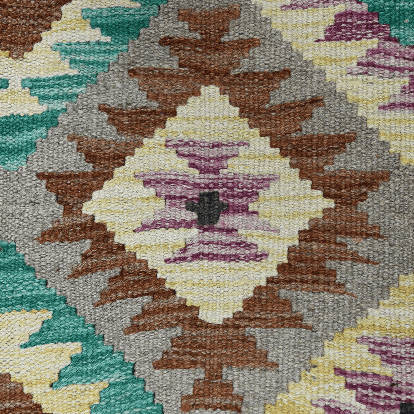 Alfombra Kilim de lana tejida a mano para sala de estar, color marrón WK-567