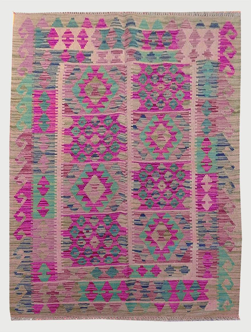 Tappeto da esterno Kilim in lana rosa tessuto a mano WK-568