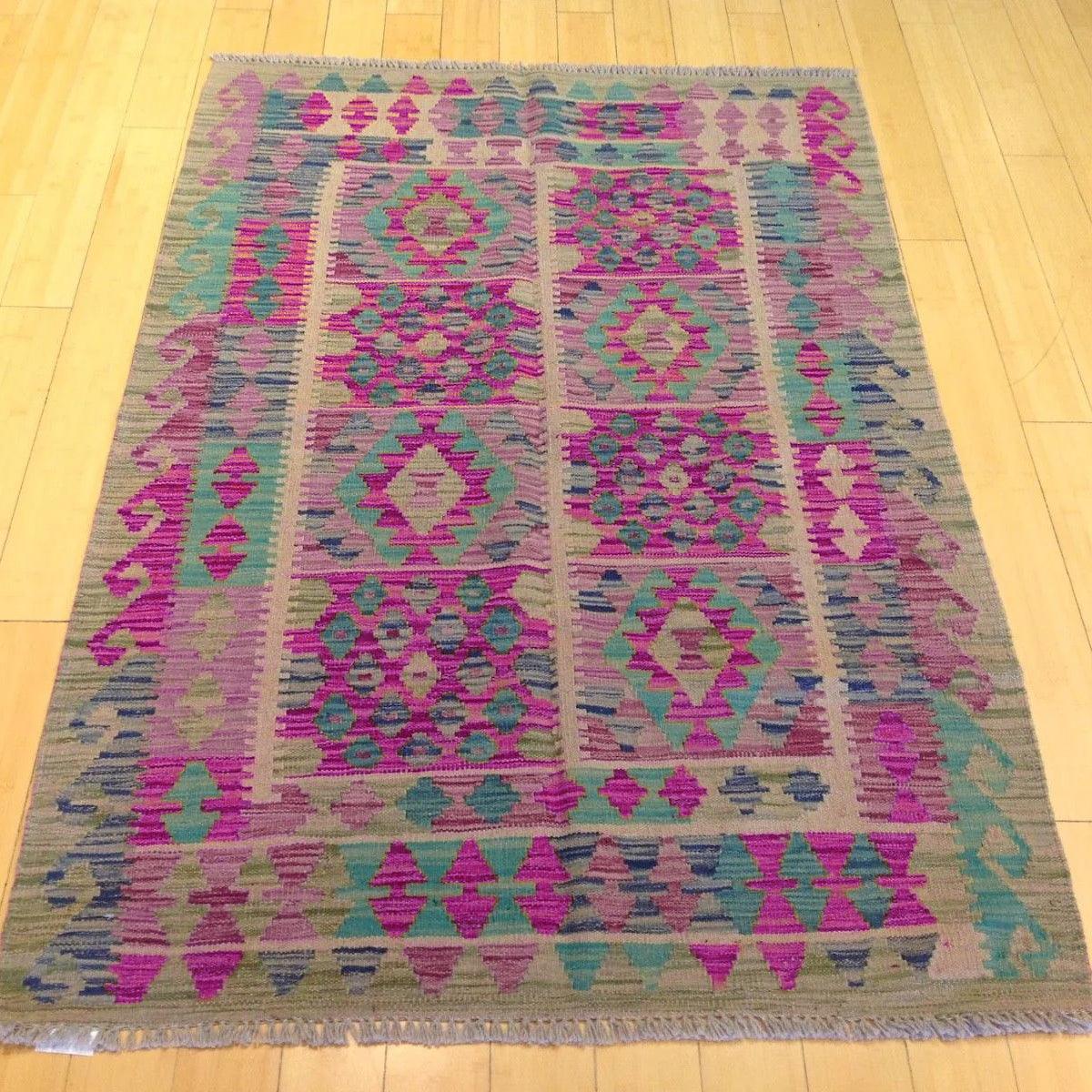 Tappeto da esterno Kilim in lana rosa tessuto a mano WK-568