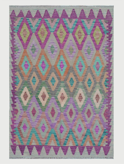 Alfombra Kilim de lana tejida a mano de primera calidad en color gris para dormitorio WK-569