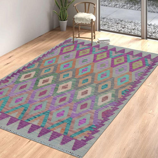 Tappeto Kilim in lana intrecciata a mano di alta qualità, grigio, per camera da letto WK-569 Tappeto Kilim in lana intrecciata a mano di alta qualità, grigio, per camera da letto WK-569