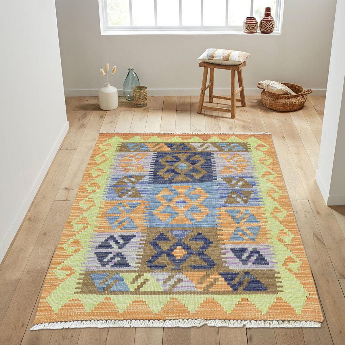 Hand Woven Wool Kilim Rug for Bedroom Yoga Mat WK-570