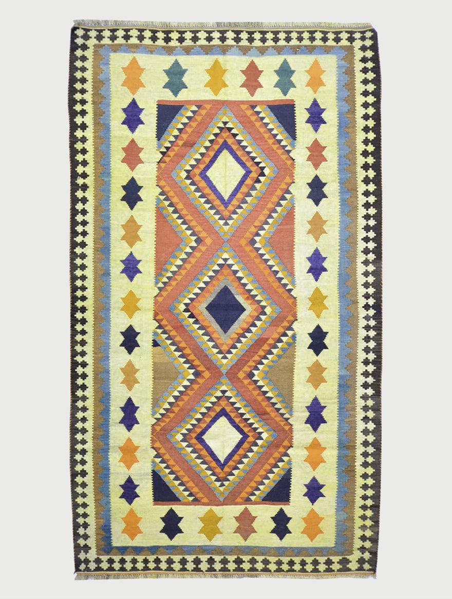 Hand Woven Wool Kilim Area Rug Yellow For Living Room WK-573