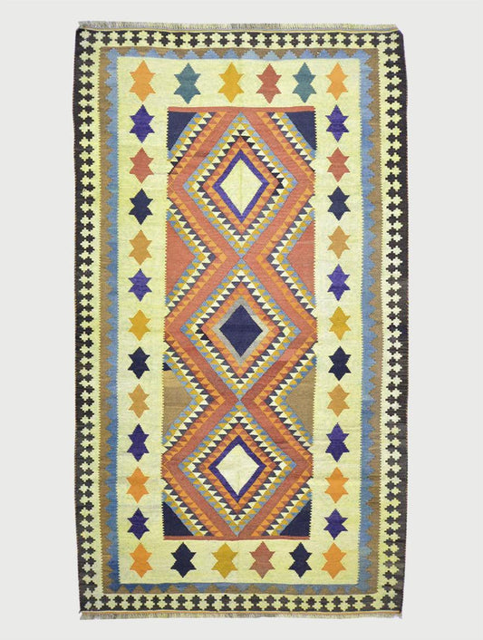 Hand Woven Wool Kilim Area Rug Yellow For Living Room WK-573