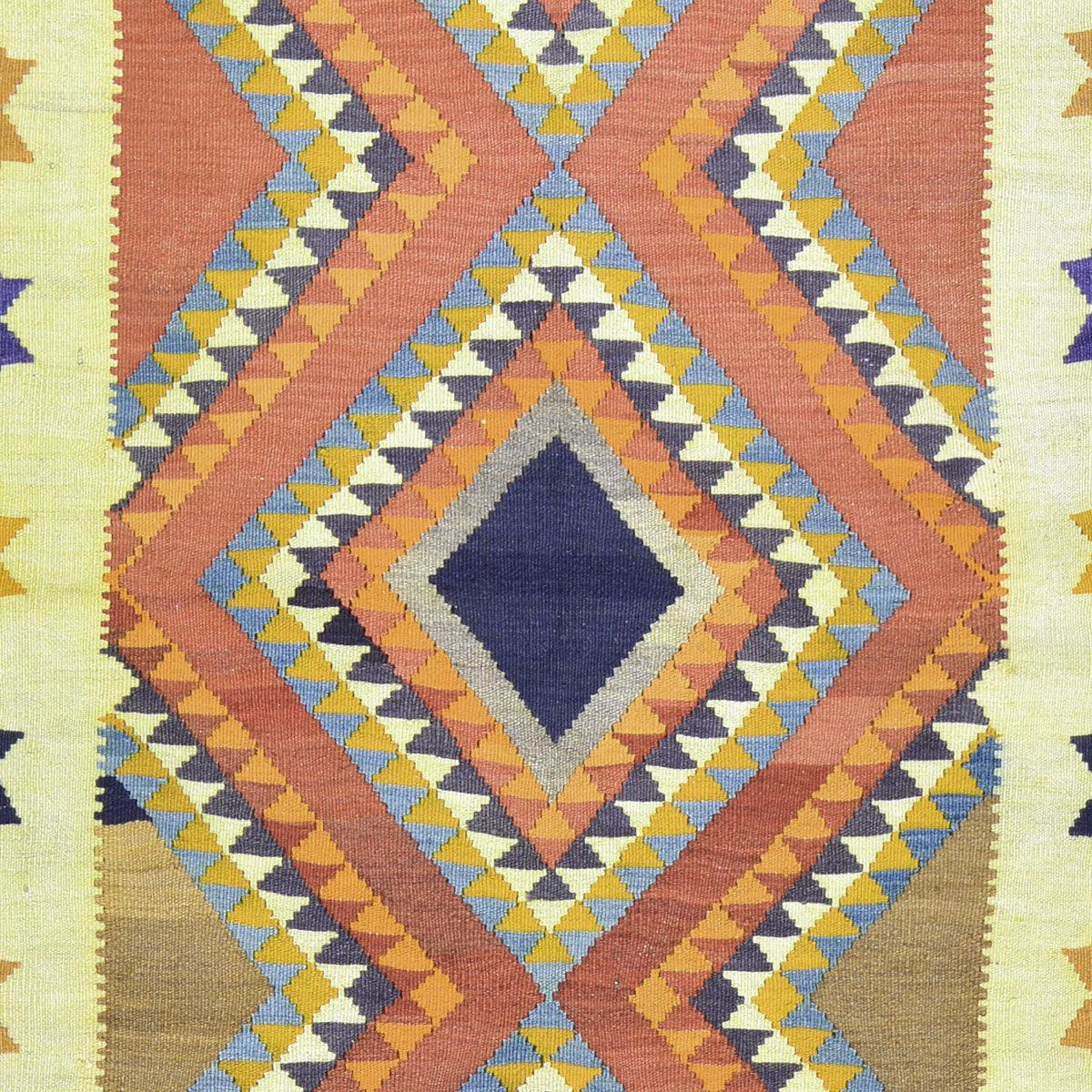 Alfombra Kilim de lana tejida a mano en color amarillo para sala de estar WK-573