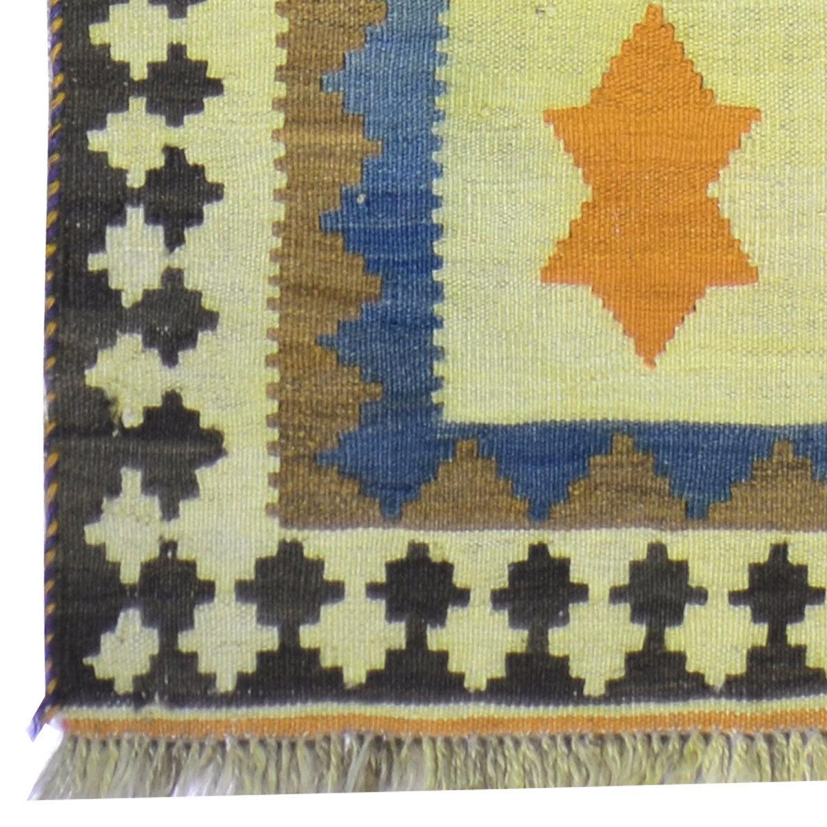 Hand Woven Wool Kilim Area Rug Yellow For Living Room WK-573