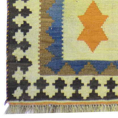 Hand Woven Wool Kilim Area Rug Yellow For Living Room WK-573