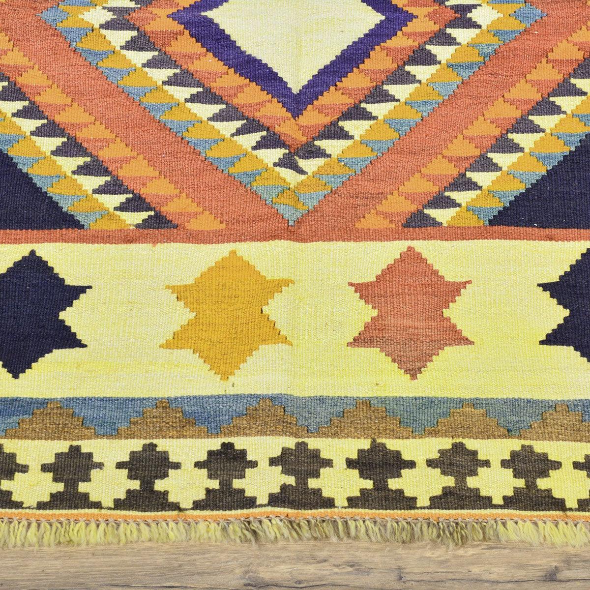 Hand Woven Wool Kilim Area Rug Yellow For Living Room WK-573