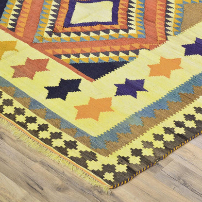 Alfombra Kilim de lana tejida a mano en color amarillo para sala de estar WK-573