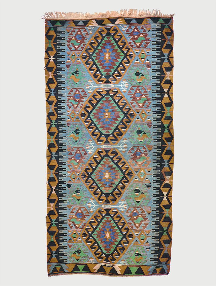 Brown Wool Hand Woven Kilim Area Rug For Entrance WK-574