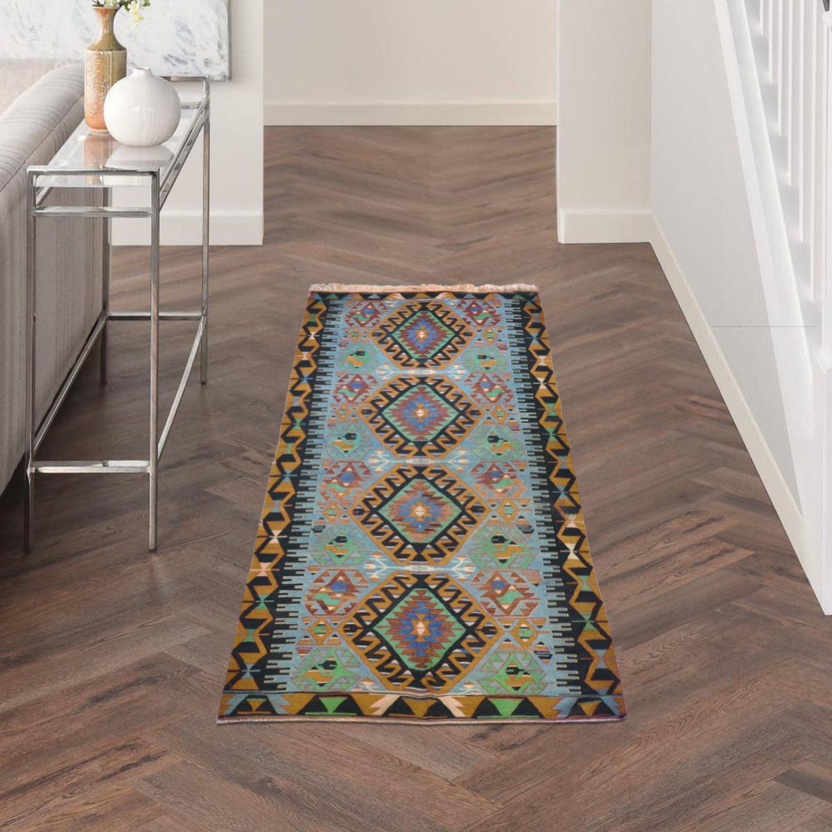 Brown Wool Hand Woven Kilim Area Rug For Entrance WK-574