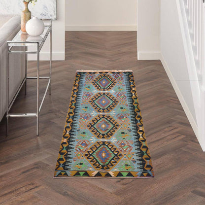 Tappeto Kilim in lana marrone intrecciato a mano per ingresso WK-574