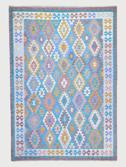 Alfombra Kilim de lana gris tejida a mano para exteriores WK-578