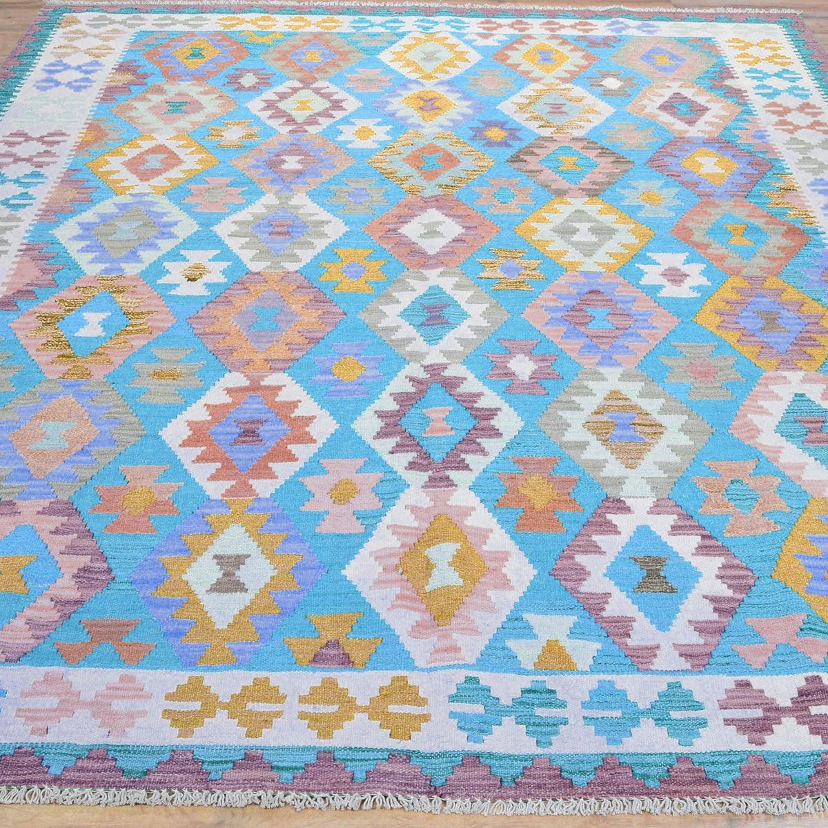 Alfombra Kilim de lana gris tejida a mano para exteriores WK-578