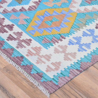 Alfombra Kilim de lana gris tejida a mano para exteriores WK-578