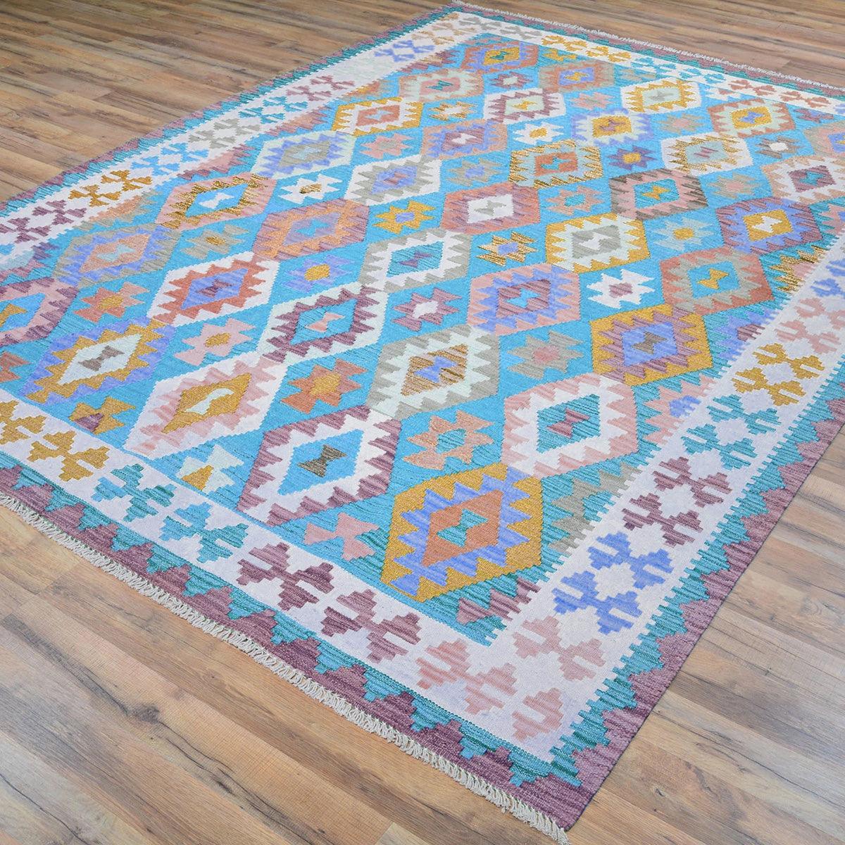 Alfombra Kilim de lana gris tejida a mano para exteriores WK-578