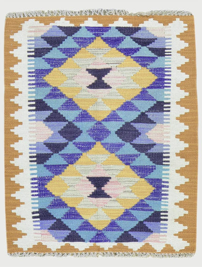 Beautiful Hand Woven Wool Kilim Rug for Living Room Brown WK-581