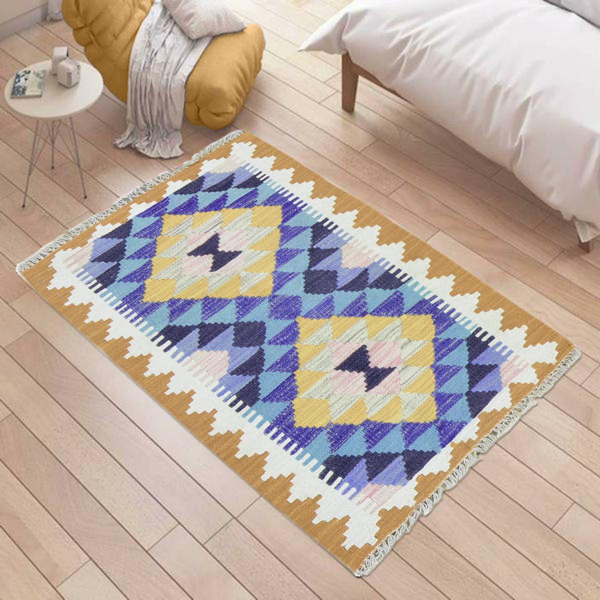 Hermosa alfombra Kilim de lana tejida a mano para sala de estar marrón WK-581