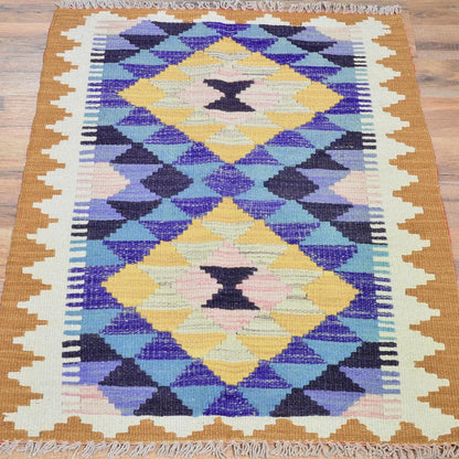 Hermosa alfombra Kilim de lana tejida a mano para sala de estar marrón WK-581