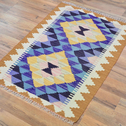 Hermosa alfombra Kilim de lana tejida a mano para sala de estar marrón WK-581