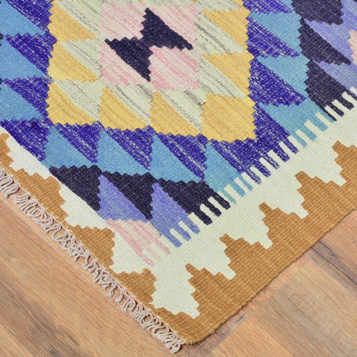 Hermosa alfombra Kilim de lana tejida a mano para sala de estar marrón WK-581