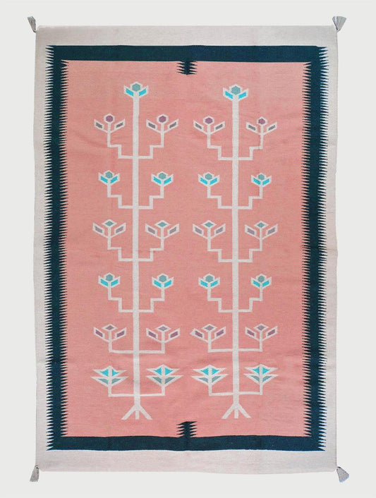 Tappeto Kilim in lana intrecciata a mano rosa per camera da letto WK-583