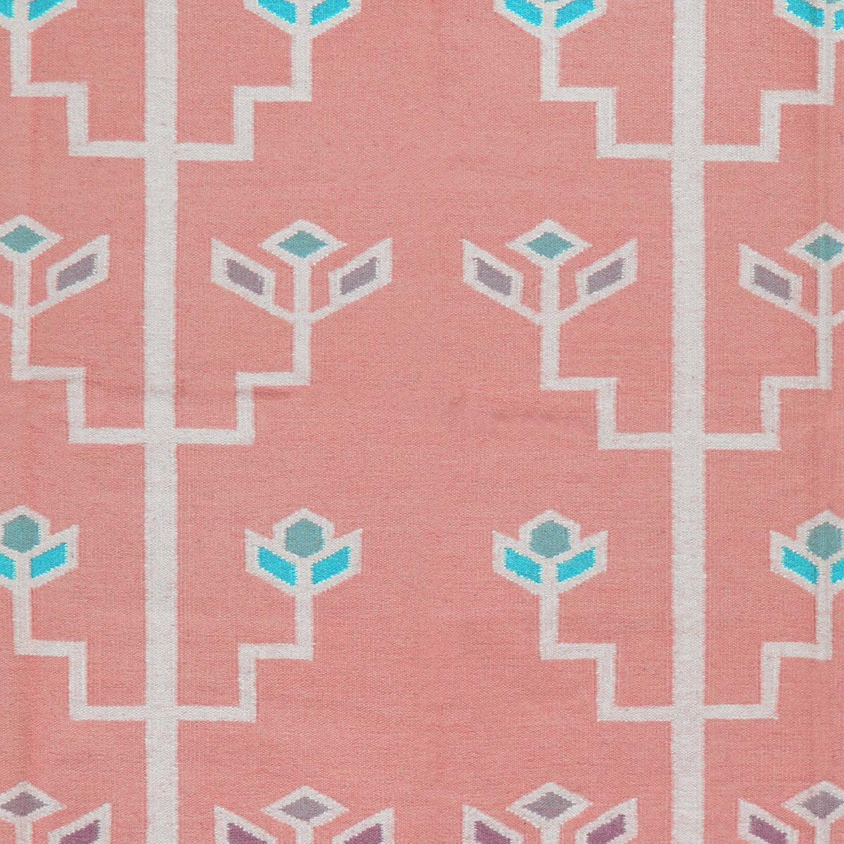 Pink Hand Woven Wool Kilim Area Rug For Bedoom WK-583