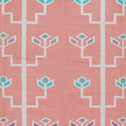 Pink Hand Woven Wool Kilim Area Rug For Bedoom WK-583