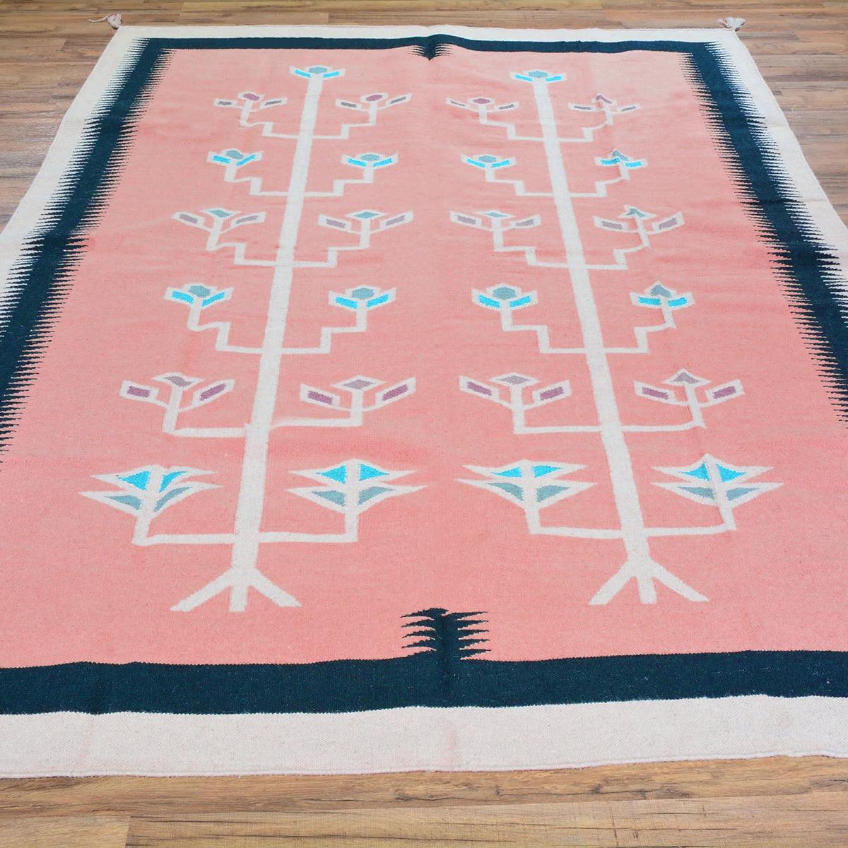 Pink Hand Woven Wool Kilim Area Rug For Bedoom WK-583