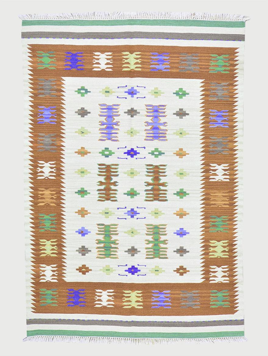 Brown Wool Hand Woven Kilim Area Rug For Entrance WK-584