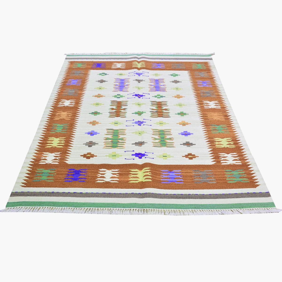 Brown Wool Hand Woven Kilim Area Rug For Entrance WK-584