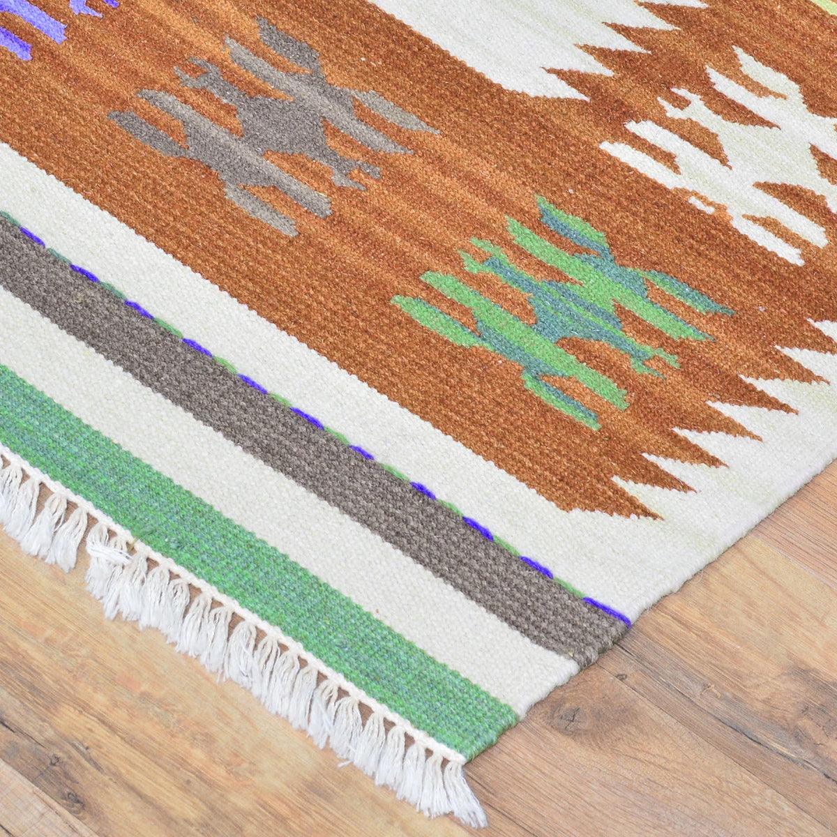 Brown Wool Hand Woven Kilim Area Rug For Entrance WK-584