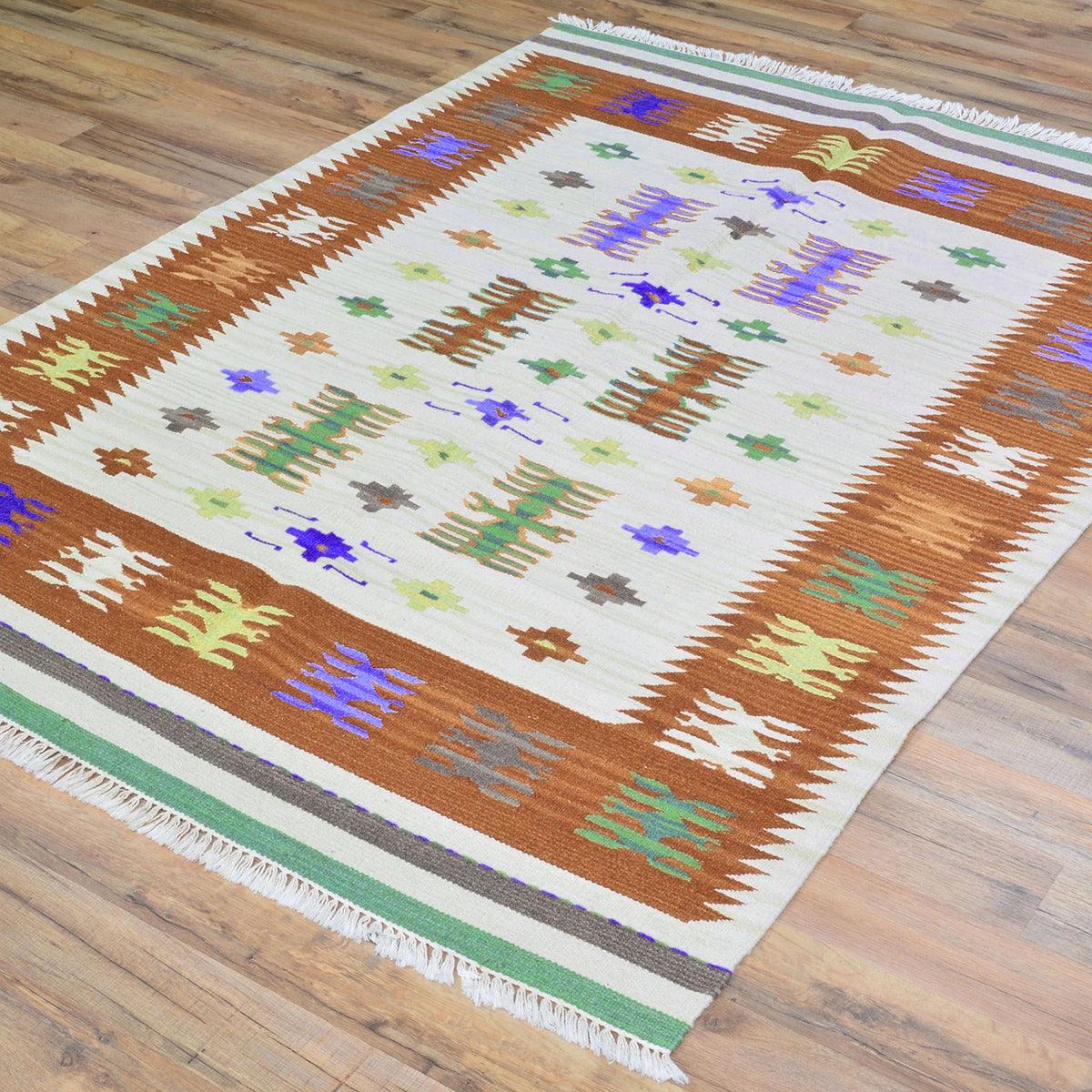 Brown Wool Hand Woven Kilim Area Rug For Entrance WK-584