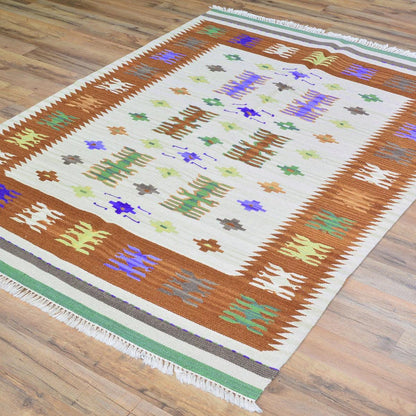 Brown Wool Hand Woven Kilim Area Rug For Entrance WK-584