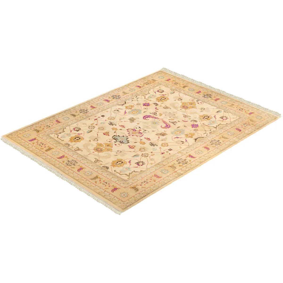 Alfombra Kilim de lana anudada a mano en color beige para recibidor y patio WK-626