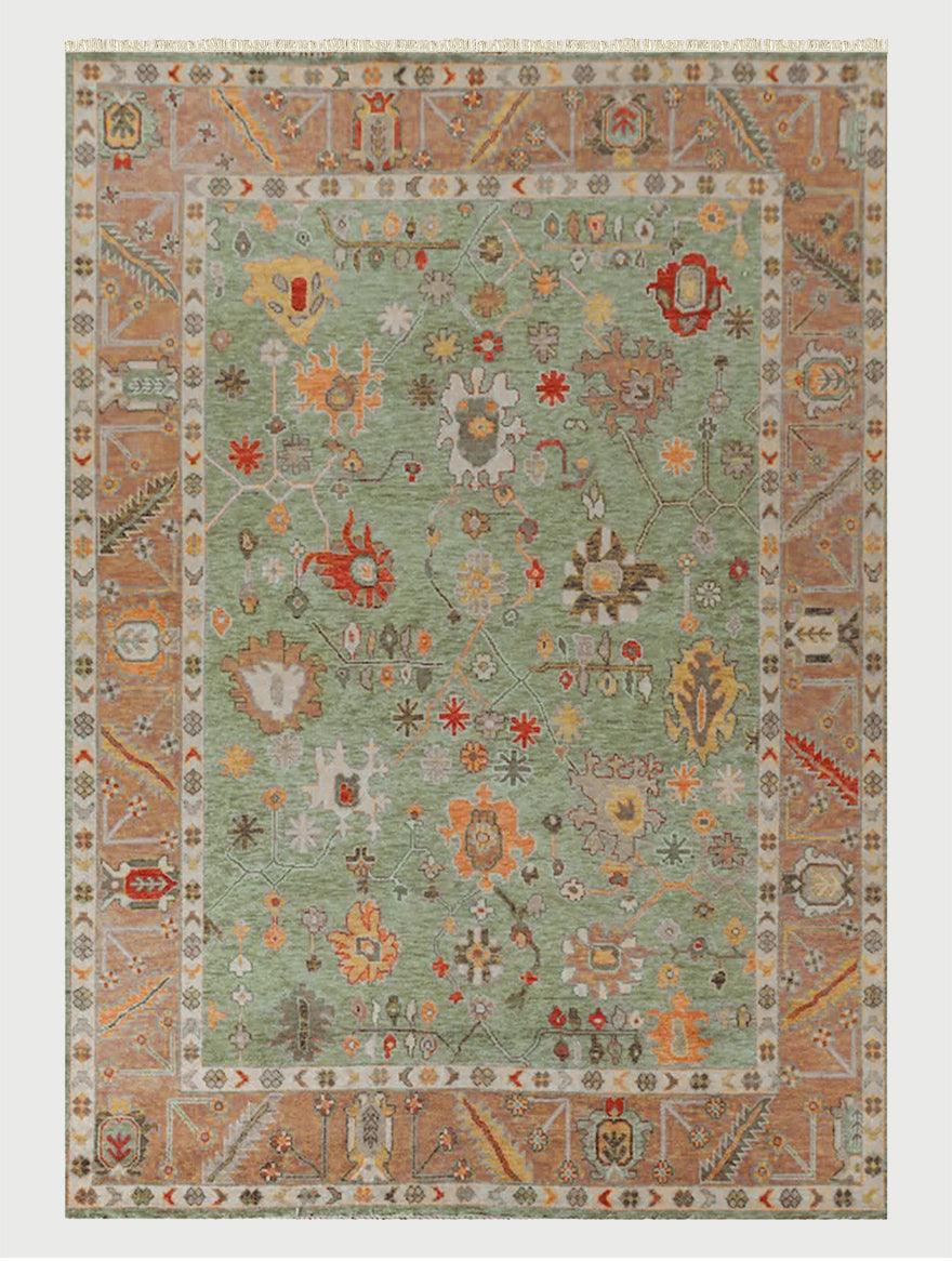 Hand Knotted Oushak Rug Green For Bedroom WK-635