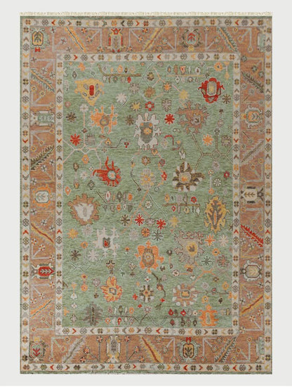 Hand Knotted Oushak Rug Green For Bedroom WK-635