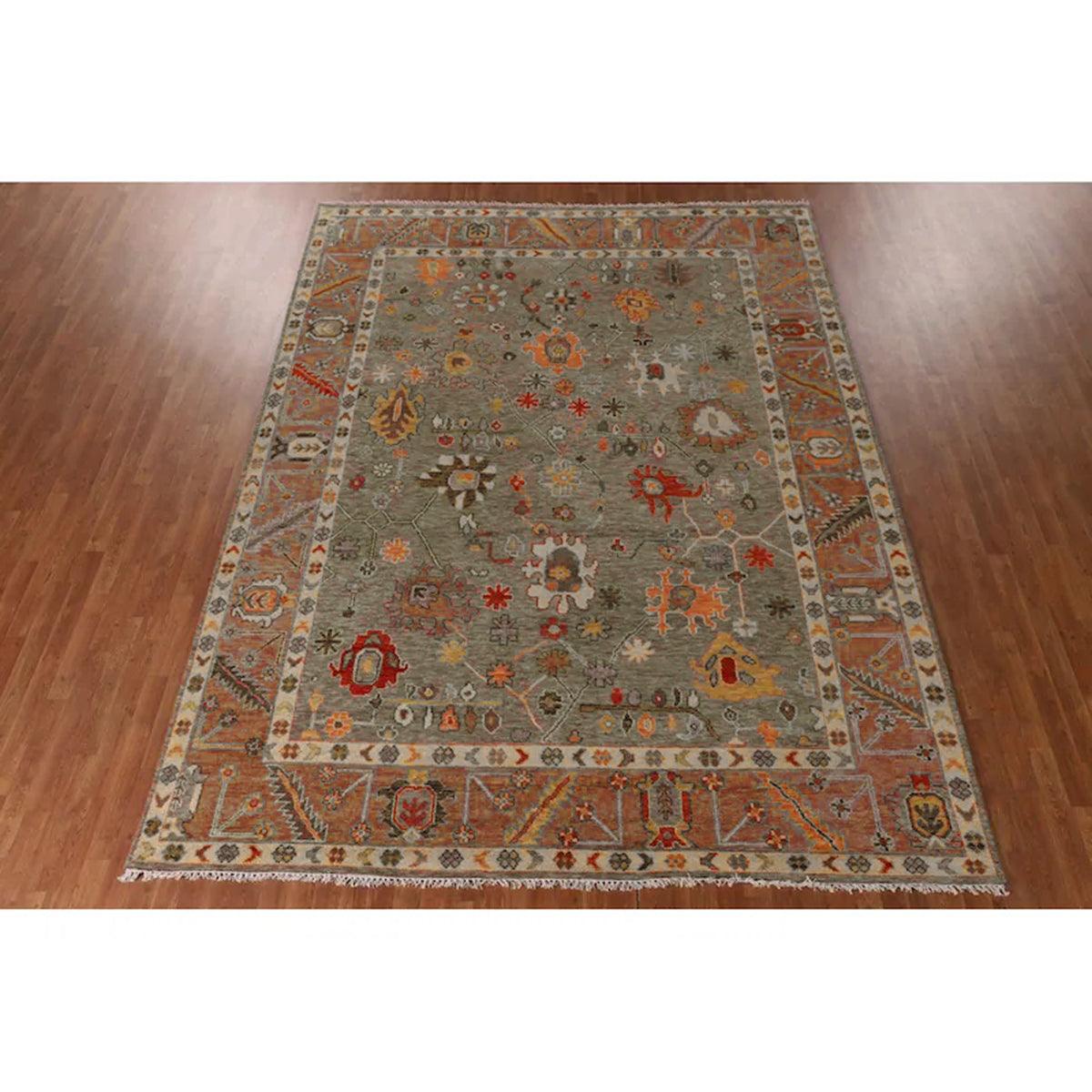 Hand Knotted Oushak Rug Green For Bedroom WK-635