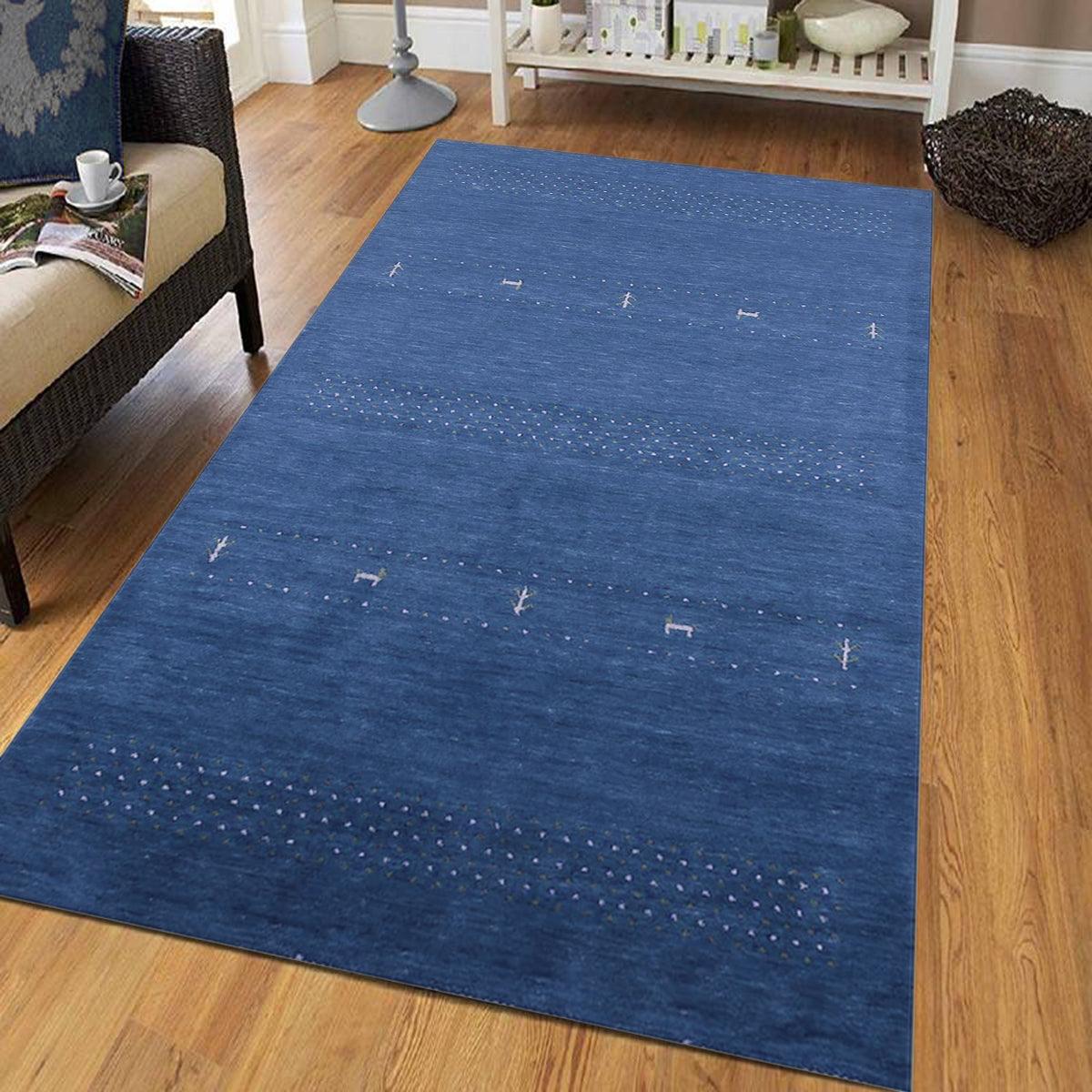 Tappeto Kilim in lana annodato a mano blu per ingresso e patio WK-636