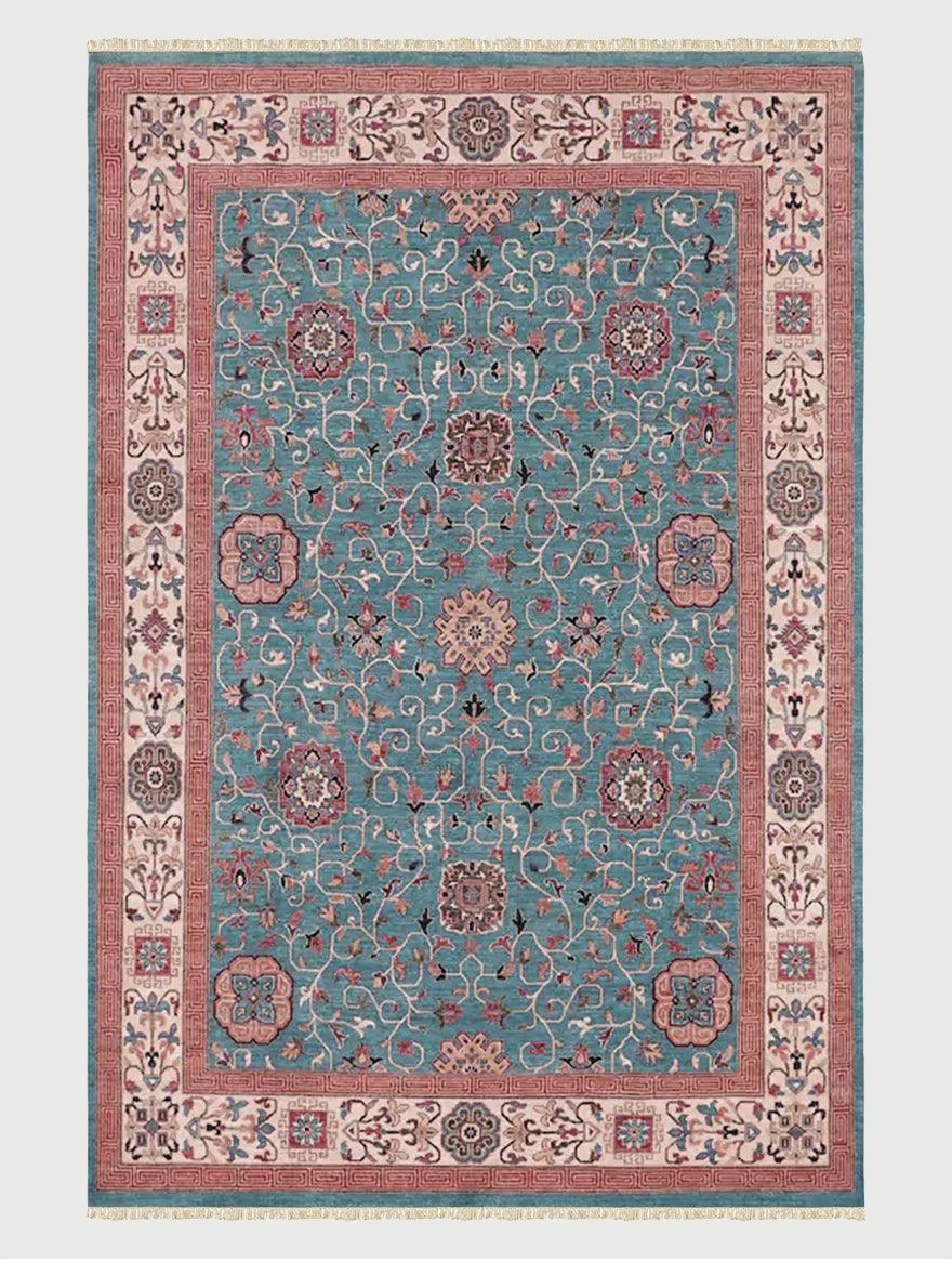 Blue Hand Knotted Wool Rug For Dining Room WK-643