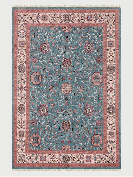 Blue Hand Knotted Wool Rug For Dining Room WK-643