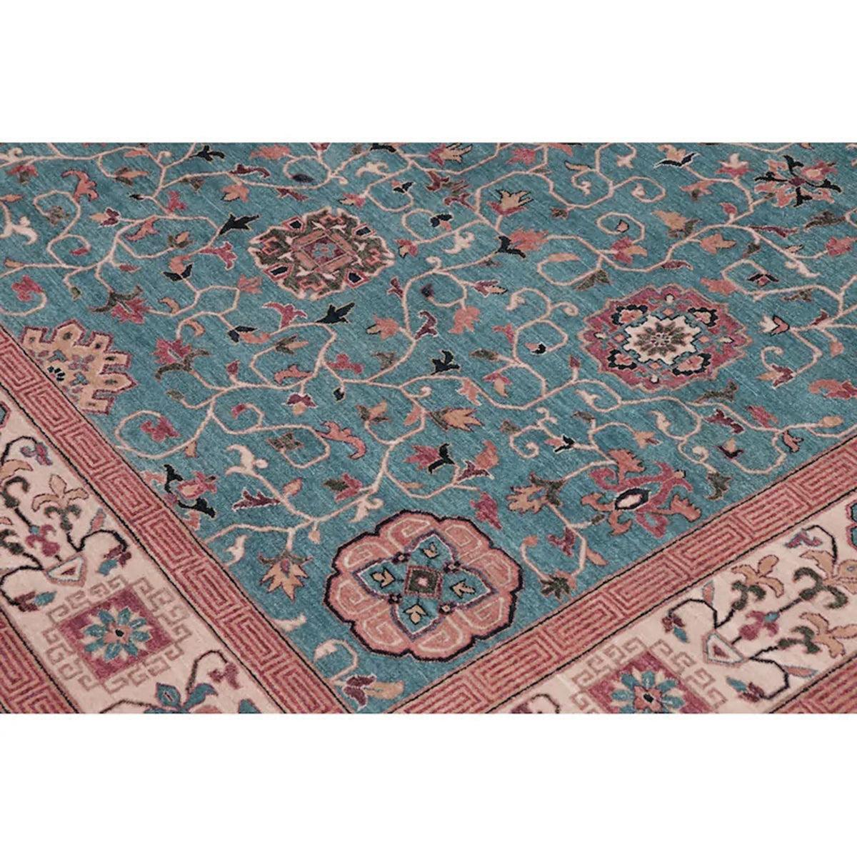 Blue Hand Knotted Wool Rug For Dining Room WK-643